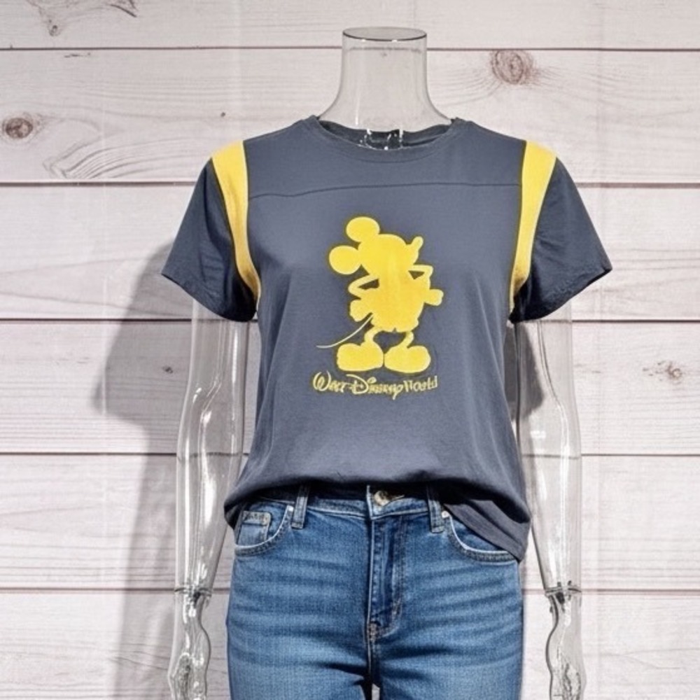 DISNEYWORLD MICKEY MOUSE‎ BLUE & GLITTERY YELLOW DECAL TSHIRT SIZE FITTED XL